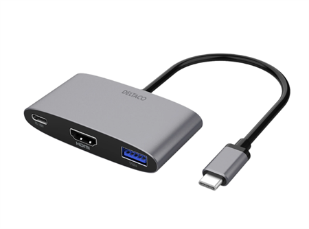 Deltaco USB-C to HDMI/USB-A, 4K 60Hz, USB-C PD 3.0 100 W